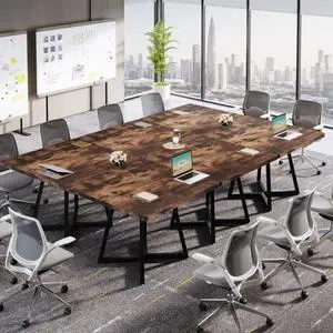 Tribesigns 31.5" Square Conference Table Set of 6, 8 ft Industrial Office Meeting Table for 8-10 People, Business Podcast Furniture with Metal Base for Small Spaces, Office Conference, Vintage Brown Tribesigns 31.5" Square Conference Table Set of 6, 8 ft Industrial Office Meeting Table for 8-10 People, Business Podcast Furniture with Metal Base for Small Spaces, Office Conference, Vintage Brown
