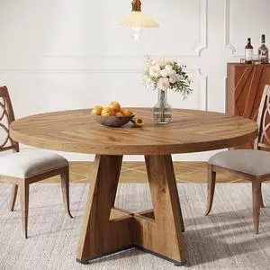 Tribesigns Farmhouse Dining Table, 47 Inch Round Dinner Table for 4, Rustic Round Dining Room Table for Home Dining Room Living Room (Wood) Tribesigns Farmhouse Dining Table, 47 Inch Round Dinner Table for 4, Rustic Round Dining Room Table for Home Dining Room Living Room (Wood)