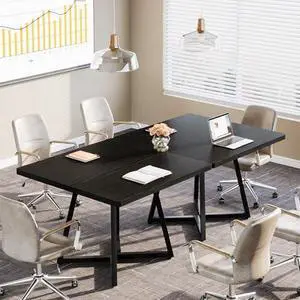 Tribesigns 31.5" Square Conference Table Set of 2, 63" Industrial Office Meeting Table for 4-6 People, Business Podcast Furniture with Metal Base for Small Spaces, Office Conference, Black Tribesigns 31.5" Square Conference Table Set of 2, 63" Industrial Office Meeting Table for 4-6 People, Business Podcast Furniture with Metal Base for Small Spaces, Office Conference, Black