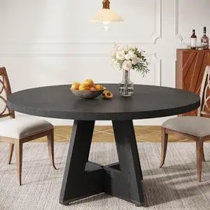 Tribesigns Farmhouse Dining Table, 47 Inch Round Dinner Table for 4 (Black) Tribesigns Farmhouse Dining Table, 47 Inch Round Dinner Table for 4 (Black)