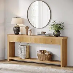 Tribesigns Extra Long Console Table with 3 Drawers, 70.9 inches Entryway Table, Wood Behind Couch Sofa Table with Open Storage Shelves Foyer Tables (Lightwood) Tribesigns Extra Long Console Table with 3 Drawers, 70.9 inches Entryway Table, Wood Behind Couch Sofa Table with Open Storage Shelves Foyer Tables (Lightwood)