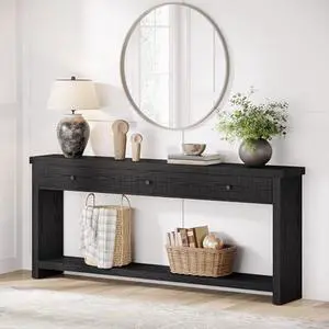 Tribesigns Extra Long Console Table with 3 Drawers, 70.9 inches Entryway Table, Wood Behind Couch Sofa Table with Open Storage Shelves Foyer Tables (Black) Tribesigns Extra Long Console Table with 3 Drawers, 70.9 inches Entryway Table, Wood Behind Couch Sofa Table with Open Storage Shelves Foyer Tables (Black)