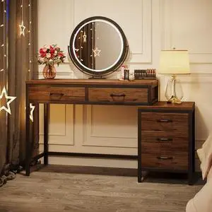 Tribesigns Vanity Desk with 5 Drawers, Makeup Vanity Table Dressing Table with Side 3-Drawer Chest, Make Up Vanities for Women, Girls (Without Mirror) Tribesigns Vanity Desk with 5 Drawers, Makeup Vanity Table Dressing Table with Side 3-Drawer Chest, Make Up Vanities for Women, Girls (Without Mirror)