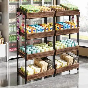 Tribesigns 4-Tier Retail Display Rack Set of 2, Heavy-Duty Commercial Display Stand for Candy, Vegetables, Snacks, Industrial Storage Shelf with Hooks for Retail Store Tribesigns 4-Tier Retail Display Rack Set of 2, Heavy-Duty Commercial Display Stand for Candy, Vegetables, Snacks, Industrial Storage Shelf with Hooks for Retail Store