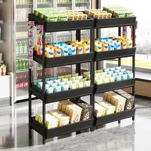 Tribesigns 4-Tier Retail Display Rack Set of 2, Heavy-Duty Commercial Display Stand for Candy, Vegetables, Snacks, Industrial Storage Shelf with Hooks for Retail Store (2, Black) Tribesigns 4-Tier Retail Display Rack Set of 2, Heavy-Duty Commercial Display Stand for Candy, Vegetables, Snacks, Industrial Storage Shelf with Hooks for Retail Store (2, Black)