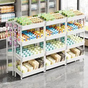 Tribesigns 4-Tier Retail Display Rack Set of 2, Heavy-Duty Commercial Display Stand for Candy, Vegetables, Snacks, Industrial Storage Shelf with Hooks for Retail Store (6, White) Tribesigns 4-Tier Retail Display Rack Set of 2, Heavy-Duty Commercial Display Stand for Candy, Vegetables, Snacks, Industrial Storage Shelf with Hooks for Retail Store (6, White)
