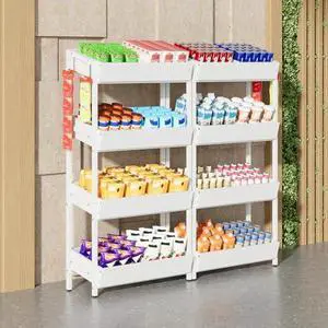 Tribesigns 4-Tier Retail Display Rack Set of 2, Heavy-Duty Commercial Display Stand for Candy, Vegetables, Snacks, Industrial Storage Shelf with Hooks for Retail Store (2, White) Tribesigns 4-Tier Retail Display Rack Set of 2, Heavy-Duty Commercial Display Stand for Candy, Vegetables, Snacks, Industrial Storage Shelf with Hooks for Retail Store (2, White)