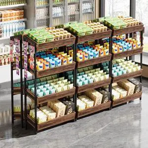Tribesigns 4-Tier Retail Display Rack Set of 6, Heavy-Duty Commercial Display Stand for Candy, Vegetables, Snacks, Industrial Storage Shelf with Hooks for Retail Store (6, Brown+Black) Tribesigns 4-Tier Retail Display Rack Set of 6, Heavy-Duty Commercial Display Stand for Candy, Vegetables, Snacks, Industrial Storage Shelf with Hooks for Retail Store (6, Brown+Black)