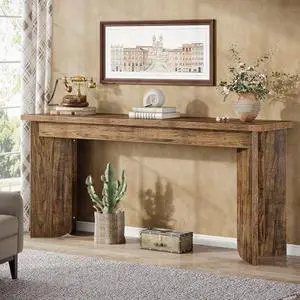 Tribesigns 70.9-Inch Sofa Console Table, Wooden Extra Long Entryway Table with Widened Tabletop, Farmhouse Console Behind Couch with Sturdy Double Pedestal for Hallway, Living Room, Rustic Brown Tribesigns 70.9-Inch Sofa Console Table, Wooden Extra Long Entryway Table with Widened Tabletop, Farmhouse Console Behind Couch with Sturdy Double Pedestal for Hallway, Living Room, Rustic Brown