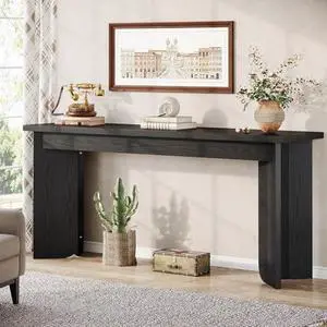 Tribesigns 70.9-Inch Sofa Console Table, Wooden Extra Long Entryway Table with Widened Tabletop, Farmhouse Console Behind Couch with Sturdy Double Pedestal for Hallway, Living Room, Black Tribesigns 70.9-Inch Sofa Console Table, Wooden Extra Long Entryway Table with Widened Tabletop, Farmhouse Console Behind Couch with Sturdy Double Pedestal for Hallway, Living Room, Black