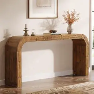 71" Solid Wood Console Table, Farmhouse Waterfall Sofa Table with Curved Corners, Entryway Table for Hallway, Living Room, Behind Couch, Foyer (Natural Wood) 71" Solid Wood Console Table, Farmhouse Waterfall Sofa Table with Curved Corners, Entryway Table for Hallway, Living Room, Behind Couch, Foyer (Natural Wood)