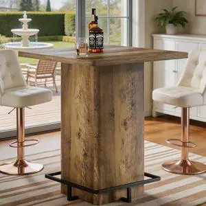Tribesigns 39.37" Bar Height Table, Square Pub Table with Built-in Metal Footrest Ring, Sturdy Bistro Design for Kitchen, Home Bar, Small Space, Rustic Wood Grain Tribesigns 39.37" Bar Height Table, Square Pub Table with Built-in Metal Footrest Ring, Sturdy Bistro Design for Kitchen, Home Bar, Small Space, Rustic Wood Grain