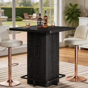 Tribesigns 39.37" Bar Height Table, Square Pub Table with Built-in Metal Footrest Ring, Sturdy Bistro Design for Kitchen, Home Bar, Small Space, Rustic Wood Grain Tribesigns 39.37" Bar Height Table, Square Pub Table with Built-in Metal Footrest Ring, Sturdy Bistro Design for Kitchen, Home Bar, Small Space, Rustic Wood Grain