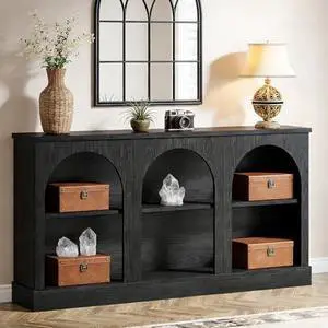 Tribesigns Wooden Narrow Entryway Table with 3-Tier Storage Shelf, 63" Long Modern Farmhouse Sofa Console Table for Hallway, Living Room, Entrance, or Bedroom (Black) Tribesigns Wooden Narrow Entryway Table with 3-Tier Storage Shelf, 63" Long Modern Farmhouse Sofa Console Table for Hallway, Living Room, Entrance, or Bedroom (Black)
