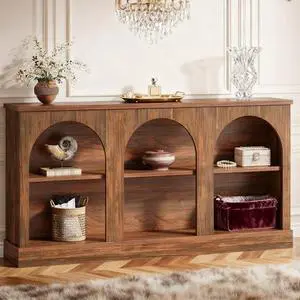Tribesigns Wooden Narrow Entryway Table with 3-Tier Storage Shelf, 63" Long Modern Farmhouse Sofa Console Table for Hallway, Living Room, Entrance, or Bedroom (Saddle Brown) Tribesigns Wooden Narrow Entryway Table with 3-Tier Storage Shelf, 63" Long Modern Farmhouse Sofa Console Table for Hallway, Living Room, Entrance, or Bedroom (Saddle Brown)