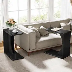 Tribesigns Set of 2 C-Shaped End Table for Couch, Small Bedside Table for Sofa, Wooden Nightstand for Living Room Bedroom Laptop Work Desk (2, Black) Tribesigns Set of 2 C-Shaped End Table for Couch, Small Bedside Table for Sofa, Wooden Nightstand for Living Room Bedroom Laptop Work Desk (2, Black)