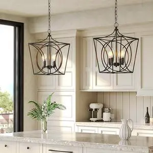 Tribesigns 4-Light Farmhouse Chandelier, Black Rustic Metal Cage Adjustable Industrial Hanging Pendant Light Ceiling Fixture for Kitchen Island, Dining Room, Entryway UL Listed, E12 Base 2Pack Tribesigns 4-Light Farmhouse Chandelier, Black Rustic Metal Cage Adjustable Industrial Hanging Pendant Light Ceiling Fixture for Kitchen Island, Dining Room, Entryway UL Listed, E12 Base 2Pack