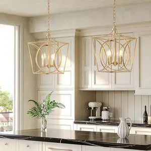 Tribesigns 4-Light Farmhouse Chandelier, Gold Rustic Metal Cage Adjustable Industrial Hanging Pendant Light Ceiling Fixture for Kitchen Island, Dining Room, Entryway UL Listed, E12 Base 2Pack Tribesigns 4-Light Farmhouse Chandelier, Gold Rustic Metal Cage Adjustable Industrial Hanging Pendant Light Ceiling Fixture for Kitchen Island, Dining Room, Entryway UL Listed, E12 Base 2Pack