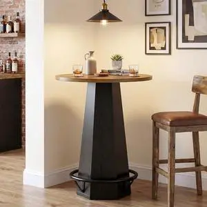 Tribesigns Round Bar Table for 2 Person, 39.4" H Industrial Commercial Counter Height Pub Table with Metal Footrest for Bistro, Dining Room, Restaurant, Cafe, Pub, Balcony, Small Space, Brown & Black Tribesigns Round Bar Table for 2 Person, 39.4" H Industrial Commercial Counter Height Pub Table with Metal Footrest for Bistro, Dining Room, Restaurant, Cafe, Pub, Balcony, Small Space, Brown & Black