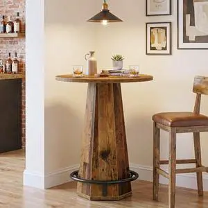 Tribesigns Round Bar Table for 2 Person, 39.4" H Industrial Commercial Counter Height Pub Table with Metal Footrest for Bistro, Dining Room, Restaurant, Cafe, Pub, Balcony, Small Space, Vintage Brown Tribesigns Round Bar Table for 2 Person, 39.4" H Industrial Commercial Counter Height Pub Table with Metal Footrest for Bistro, Dining Room, Restaurant, Cafe, Pub, Balcony, Small Space, Vintage Brown