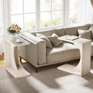 Tribesigns Set of 2 C-Shaped End Table for Couch, Small Bedside Table for Sofa, Wooden Nightstand for Living Room Bedroom Laptop Work Desk (2, Beige) Tribesigns Set of 2 C-Shaped End Table for Couch, Small Bedside Table for Sofa, Wooden Nightstand for Living Room Bedroom Laptop Work Desk (2, Beige)