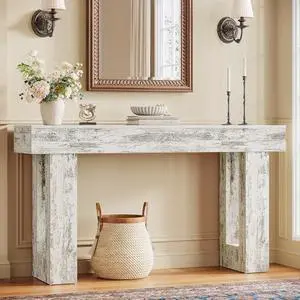 Tribesigns 63-Inch Console Table, Farmhouse Entryway Table with Thicken Tabletop, Wooden Rectangular Sofa Table for Living Room, Hallway, or Foyer (Distressed White) Tribesigns 63-Inch Console Table, Farmhouse Entryway Table with Thicken Tabletop, Wooden Rectangular Sofa Table for Living Room, Hallway, or Foyer (Distressed White)