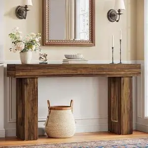 Tribesigns 63-Inch Console Table, Farmhouse Entryway Table with Thicken Tabletop, Wooden Rectangular Sofa Table for Living Room, Hallway, or Foyer (Rustic Brown) Tribesigns 63-Inch Console Table, Farmhouse Entryway Table with Thicken Tabletop, Wooden Rectangular Sofa Table for Living Room, Hallway, or Foyer (Rustic Brown)