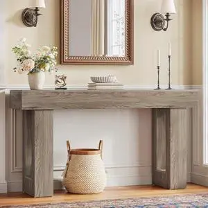 Tribesigns 63-Inch Console Table, Farmhouse Entryway Table with Thicken Tabletop, Wooden Rectangular Sofa Table for Living Room, Hallway, or Foyer (Grey) Tribesigns 63-Inch Console Table, Farmhouse Entryway Table with Thicken Tabletop, Wooden Rectangular Sofa Table for Living Room, Hallway, or Foyer (Grey)