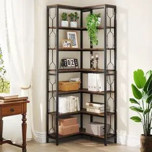Tribesigns 7-Tier Corner Shelf, 78.7" Tall Bookshelf with Storage, Corner Bookshelf and Bookcase, Industrial Display Shelf for Living Room, Bed Room, Home Office (Brown) Tribesigns 7-Tier Corner Shelf, 78.7" Tall Bookshelf with Storage, Corner Bookshelf and Bookcase, Industrial Display Shelf for Living Room, Bed Room, Home Office (Brown)