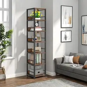 Tribesigns 6-Tier Narrow Corner Shelf, 74.8-Inch Tall Bookshelf with Storage, Industrial Display Bookcase for Small Spaces, Living Room, Bathroom, Kitchen Tribesigns 6-Tier Narrow Corner Shelf, 74.8-Inch Tall Bookshelf with Storage, Industrial Display Bookcase for Small Spaces, Living Room, Bathroom, Kitchen