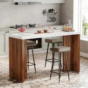 Tribesigns 55.12-Inch Long Bar Table, Modern Home Bar Unit with a Faux Marble Top, Freestanding Rectangle Kitchen Bar Table for Living Room, Balcony, Basement, White and Walnut Tribesigns 55.12-Inch Long Bar Table, Modern Home Bar Unit with a Faux Marble Top, Freestanding Rectangle Kitchen Bar Table for Living Room, Balcony, Basement, White and Walnut