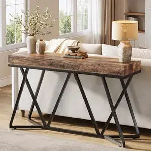 Tribesigns 55" Console Tables for Entryway, Industrial Wooden Sofa Table, Entryway Furniture with Geometric Metal Base for Living Room, Entrance, Hallway (Rustic Brown) Tribesigns 55" Console Tables for Entryway, Industrial Wooden Sofa Table, Entryway Furniture with Geometric Metal Base for Living Room, Entrance, Hallway (Rustic Brown)