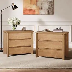 Tribesigns Large Nightstands Set of 2, Three Drawers Wood Night Stand for Bedroom and Small Spaces, Rustic Brown (2 pcs) Tribesigns Large Nightstands Set of 2, Three Drawers Wood Night Stand for Bedroom and Small Spaces, Rustic Brown (2 pcs)