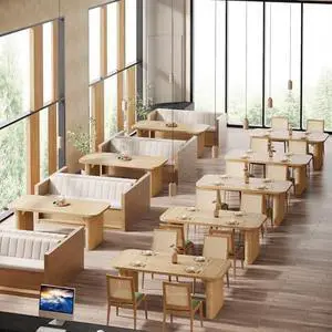Tribesigns Dining Table Set of 8, Heavy Duty MDF Commercial Kitchen Table Set, Farmhouse Dining Room Tables with Pedestal Legs for Restaurant, Cafe, Home, Easy Assembly (8, Natural) Tribesigns Dining Table Set of 8, Heavy Duty MDF Commercial Kitchen Table Set, Farmhouse Dining Room Tables with Pedestal Legs for Restaurant, Cafe, Home, Easy Assembly (8, Natural)