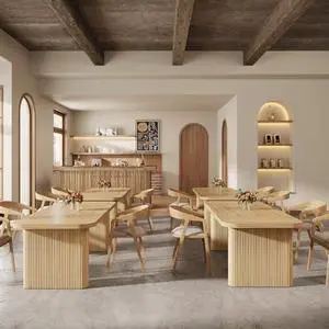 Tribesigns Dining Table Set of 4, Heavy Duty MDF Commercial Kitchen Table Set, Farmhouse Dining Room Tables with Pedestal Legs for Restaurant, Cafe, Home, Easy Assembly (4, Natural) Tribesigns Dining Table Set of 4, Heavy Duty MDF Commercial Kitchen Table Set, Farmhouse Dining Room Tables with Pedestal Legs for Restaurant, Cafe, Home, Easy Assembly (4, Natural)
