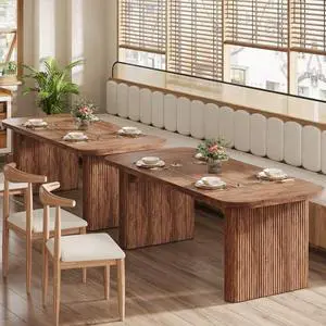 Tribesigns Dining Table Set of 2, Heavy Duty MDF Commercial Kitchen Table Set, Farmhouse Dining Room Tables with Pedestal Legs for Restaurant, Cafe, Home, Easy Assembly (2, Brown) Tribesigns Dining Table Set of 2, Heavy Duty MDF Commercial Kitchen Table Set, Farmhouse Dining Room Tables with Pedestal Legs for Restaurant, Cafe, Home, Easy Assembly (2, Brown)