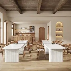 Tribesigns Dining Table Set, Heavy Duty MDF Commercial Kitchen Table Set, Farmhouse Dining Room Tables with Pedestal Legs for Restaurant, Cafe, Home, Easy Assembly (4, White) Tribesigns Dining Table Set, Heavy Duty MDF Commercial Kitchen Table Set, Farmhouse Dining Room Tables with Pedestal Legs for Restaurant, Cafe, Home, Easy Assembly (4, White)