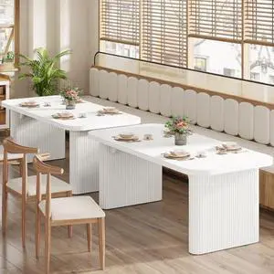 Tribesigns Dining Table Set, Heavy Duty MDF Commercial Kitchen Table Set, Farmhouse Dining Room Tables with Pedestal Legs for Restaurant, Cafe, Home, Easy Assembly (2, White) Tribesigns Dining Table Set, Heavy Duty MDF Commercial Kitchen Table Set, Farmhouse Dining Room Tables with Pedestal Legs for Restaurant, Cafe, Home, Easy Assembly (2, White)
