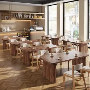 Tribesigns Dining Table Set of 6, Heavy Duty MDF Commercial Kitchen Table Set, Farmhouse Dining Room Tables with Pedestal Legs for Restaurant, Cafe, Home, Easy Assembly (6, Brown) Tribesigns Dining Table Set of 6, Heavy Duty MDF Commercial Kitchen Table Set, Farmhouse Dining Room Tables with Pedestal Legs for Restaurant, Cafe, Home, Easy Assembly (6, Brown)