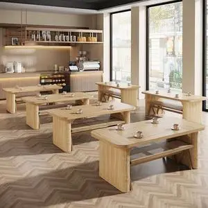 Tribesigns Dining Table Set of 6, Heavy Duty MDF Commercial Kitchen Table Set, Farmhouse Dining Room Tables with Pedestal Legs for Restaurant, Cafe, Home, Easy Assembly (6, Natural) Tribesigns Dining Table Set of 6, Heavy Duty MDF Commercial Kitchen Table Set, Farmhouse Dining Room Tables with Pedestal Legs for Restaurant, Cafe, Home, Easy Assembly (6, Natural)