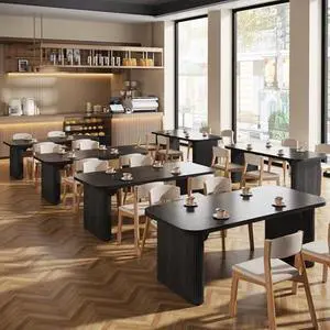Tribesigns Dining Table Set, Heavy Duty MDF Commercial Kitchen Table Set, Farmhouse Dining Room Tables with Pedestal Legs for Restaurant, Cafe, Home, Easy Assembly (6, Black) Tribesigns Dining Table Set, Heavy Duty MDF Commercial Kitchen Table Set, Farmhouse Dining Room Tables with Pedestal Legs for Restaurant, Cafe, Home, Easy Assembly (6, Black)