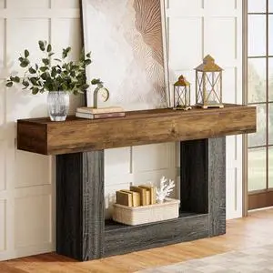 Tribesigns 63-Inch Long Console Table, 2-Tier Entryway Table Sofa Table with Storage, Farmhouse Wood Behind Couch Tables for Living Room, Hallway, Rustic Brown & Gray Tribesigns 63-Inch Long Console Table, 2-Tier Entryway Table Sofa Table with Storage, Farmhouse Wood Behind Couch Tables for Living Room, Hallway, Rustic Brown & Gray
