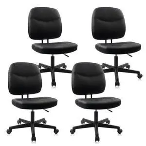 CLATINA Armless Home Office Chair, Small PU Leather Ergonomic Low Back Desk Chair with Lumbar Support and Wheels, Adjustable Height 360° Swivel Rolling Computer Task Chair, Black, 4 Pack CLATINA Armless Home Office Chair, Small PU Leather Ergonomic Low Back Desk Chair with Lumbar Support and Wheels, Adjustable Height 360° Swivel Rolling Computer Task Chair, Black, 4 Pack