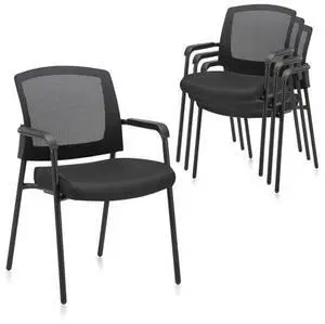 CLATINA Office Reception Guest Chair Mesh Back Stacking with Ergonomic Lumbar Support and Thickened Seat Cushion for Waiting Conference Room Black 4 Pack CLATINA Office Reception Guest Chair Mesh Back Stacking with Ergonomic Lumbar Support and Thickened Seat Cushion for Waiting Conference Room Black 4 Pack