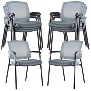 CLATINA Grey Stacking Chairs Stackable Waiting Room Chairs with Armrest, Mesh Office Reception Guest Chair for Home Desk Conference Lobby Church Medical Meeting Training Ergonomic, Set of 8 CLATINA Grey Stacking Chairs Stackable Waiting Room Chairs with Armrest, Mesh Office Reception Guest Chair for Home Desk Conference Lobby Church Medical Meeting Training Ergonomic, Set of 8