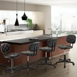 KLASIKA Rolling Stool Chair with Backrest Leather Swivel Salon Spa Stools, Adjustable Height Work Garage Chairs for Home Bar Desk Computer, 4PK KLASIKA Rolling Stool Chair with Backrest Leather Swivel Salon Spa Stools, Adjustable Height Work Garage Chairs for Home Bar Desk Computer, 4PK