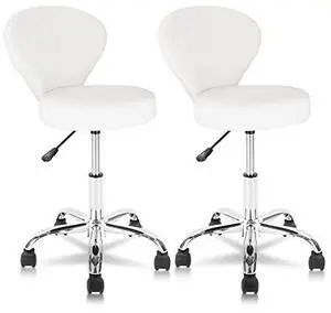 KLASIKA Set of 2 PVC Faux Leather Rolling Swivel Salon Stool Chair with Back Support Adjustable Hydraulic Seat Height 22 in Diameter 15 Inch for Facial Spa Medical Tattoo Beauty Barber White 2 Pack KLASIKA Set of 2 PVC Faux Leather Rolling Swivel Salon Stool Chair with Back Support Adjustable Hydraulic Seat Height 22 in Diameter 15 Inch for Facial Spa Medical Tattoo Beauty Barber White 2 Pack