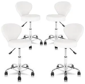KLASIKA Set of 4 PVC Faux Leather Rolling Swivel Salon Stool Chair with Low Back Support Adjustable Hydraulic Seat Height 22 IN Diameter 15 IN for Office Massage Facial Spa Medical Tattoo White 4 Pack KLASIKA Set of 4 PVC Faux Leather Rolling Swivel Salon Stool Chair with Low Back Support Adjustable Hydraulic Seat Height 22 IN Diameter 15 IN for Office Massage Facial Spa Medical Tattoo White 4 Pack