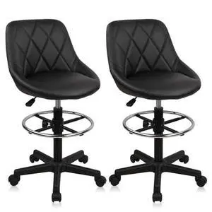 KLASIKA Drafting Chair with Back, Leather Rolling Swivel Stool with Adjustable Height and Footrest, Ergonomic Tall Standing Desk Office Chairs with Wheels for Home Work Shop Kitchen Bar, 2PK KLASIKA Drafting Chair with Back, Leather Rolling Swivel Stool with Adjustable Height and Footrest, Ergonomic Tall Standing Desk Office Chairs with Wheels for Home Work Shop Kitchen Bar, 2PK
