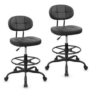 KLASIKA Drafting Stool with Backrest, Tall Adjustable Height Office Chair, PU Leather Swivel Rolling Stool with Footrest & Wheels for Standing Desk, Bar, Salon, Spa, Lab, Counter, Home, Black2PK KLASIKA Drafting Stool with Backrest, Tall Adjustable Height Office Chair, PU Leather Swivel Rolling Stool with Footrest & Wheels for Standing Desk, Bar, Salon, Spa, Lab, Counter, Home, Black2PK